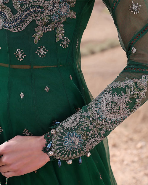 3 Piece Stitched Embroidered Net Dress (MRB-0037)