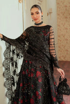 BAROQUE CHANTELLE EMBROIDERED NET BLACK MAXI CUTLINE (BAR-0011)