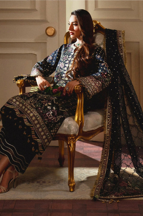 BAROQUE CHANTELLE EMBROIDERED SILK BLUE.(BAR-0013)