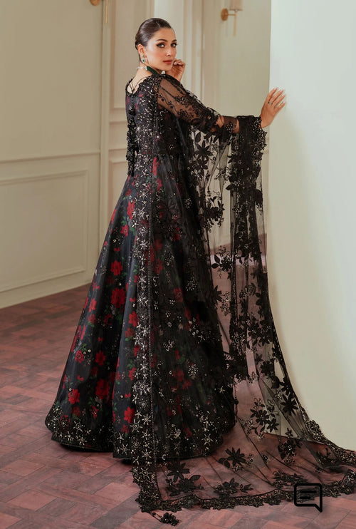 BAROQUE CHANTELLE EMBROIDERED NET BLACK MAXI CUTLINE (BAR-0011)