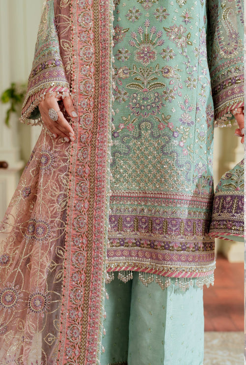 BAROQUE CHANTELLE EMBROIDERED NET MINT GREEN.(BAR-0014)