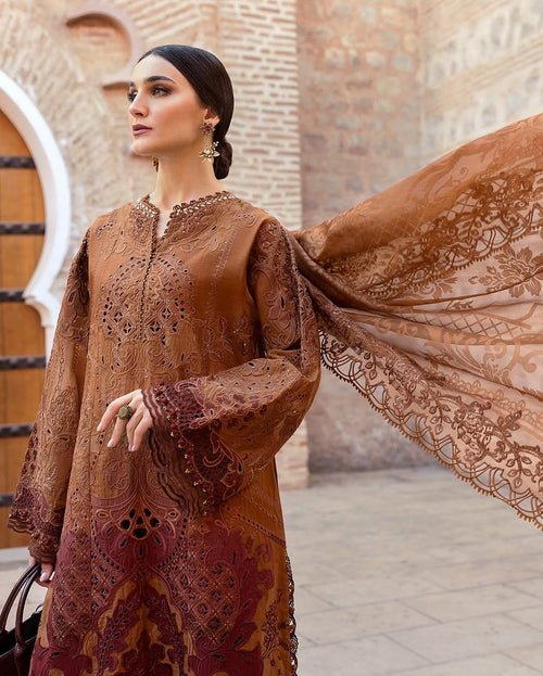 3 Piece Stitched Embroidered Paper Cotton Suit (MRB-0045)