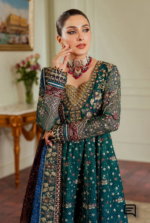 BAROQUE CHANTELLE EMBROIDERED CHIFFON TEAL GREEN FROCK (BAR-0008)
