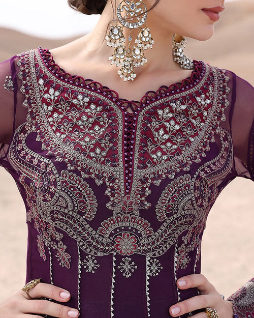 3 Piece Stitched Embroidered Net Dress (MRB-0036)