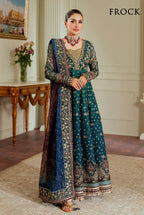 BAROQUE CHANTELLE EMBROIDERED CHIFFON TEAL GREEN FROCK (BAR-0008)