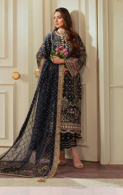 BAROQUE CHANTELLE EMBROIDERED SILK BLUE.(BAR-0013)