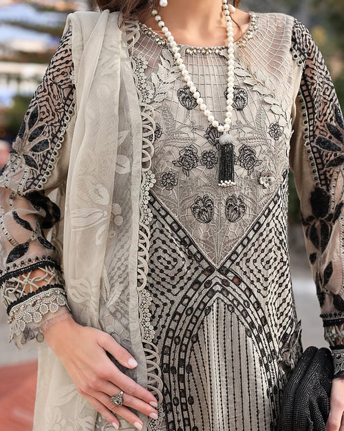 3 Piece Stitched Embroidered Paper Cotton Suit (MRB-0030)