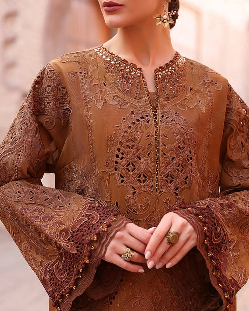 3 Piece Stitched Embroidered Paper Cotton Suit (MRB-0045)