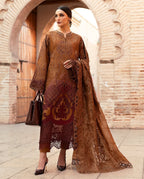 3 Piece Stitched Embroidered Paper Cotton Suit (MRB-0045)