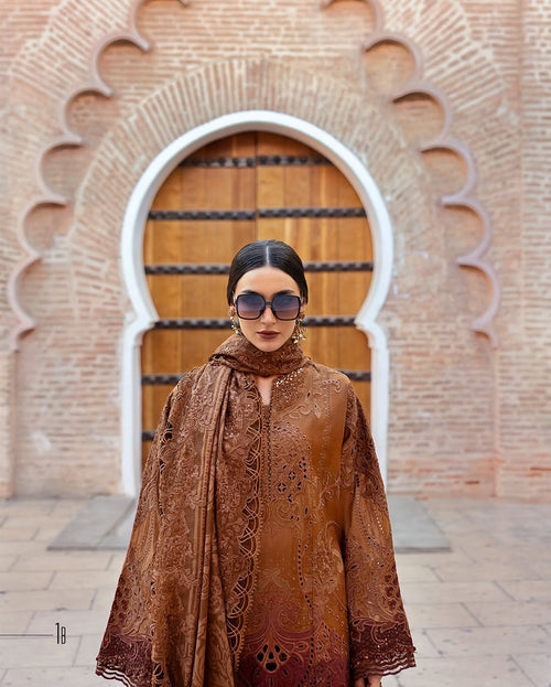 3 Piece Stitched Embroidered Paper Cotton Suit (MRB-0045)