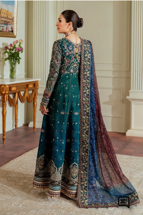 BAROQUE CHANTELLE EMBROIDERED CHIFFON TEAL GREEN FROCK (BAR-0008)