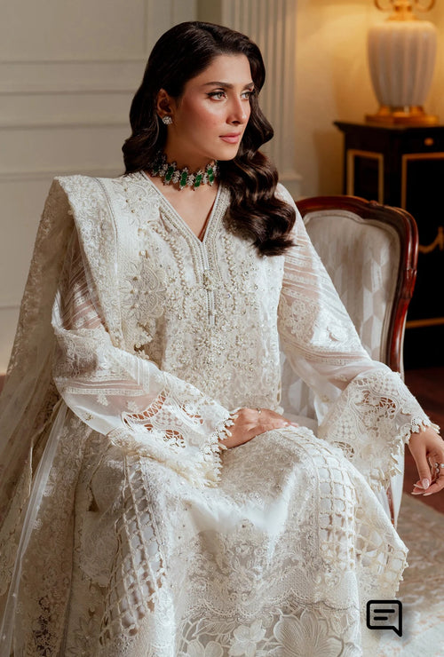 BAROQUE CHANTELLE EMBROIDERED CHIFFON OFF WHITE.(BAR-0010)