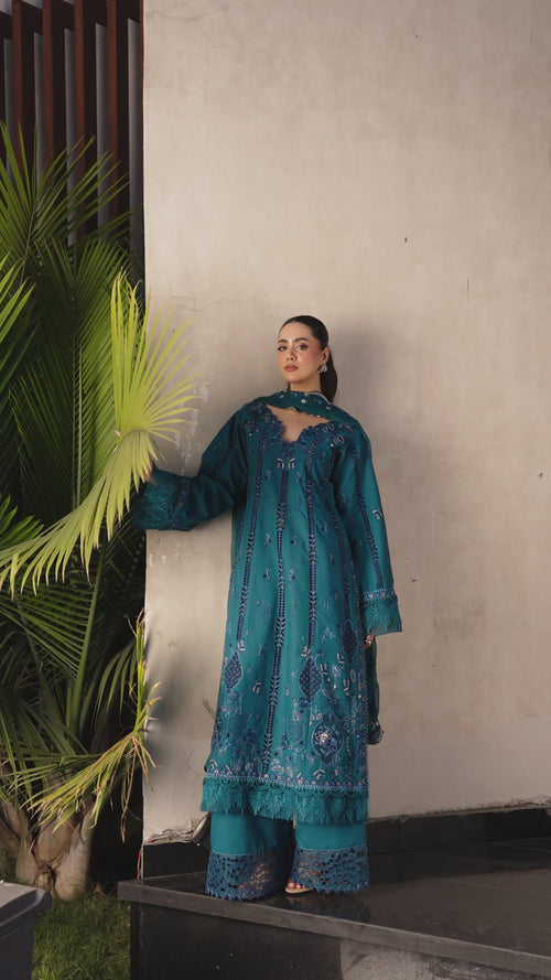 AYLIN LUXURY LAWN '26  - TEAL LOTUS - ( AYL-0019 )